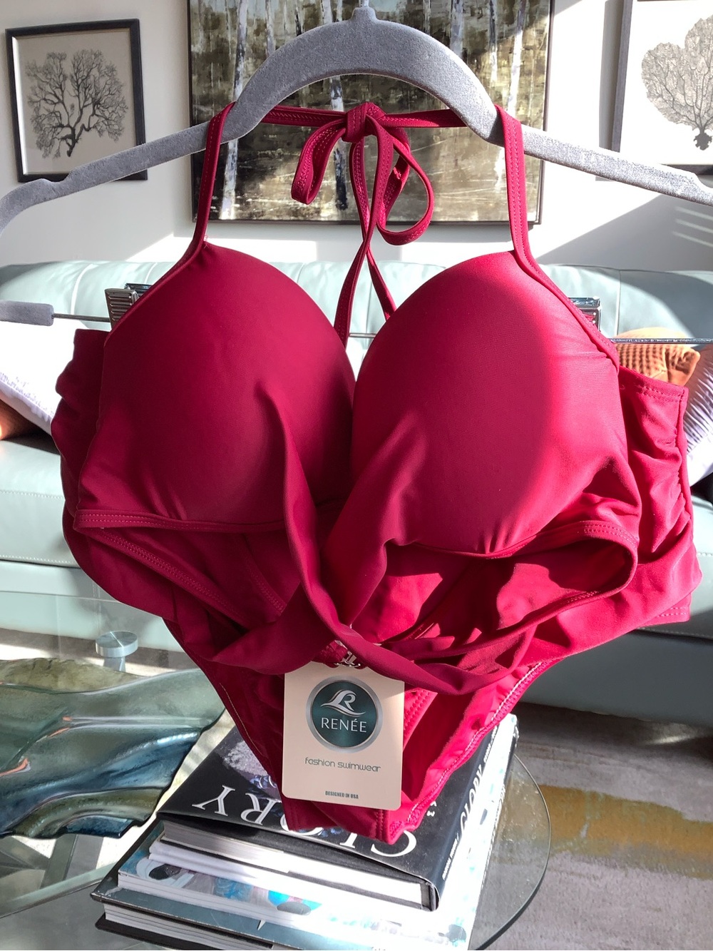 NWT Women's Deep Maroon Halter Two-Piece Swimsuit